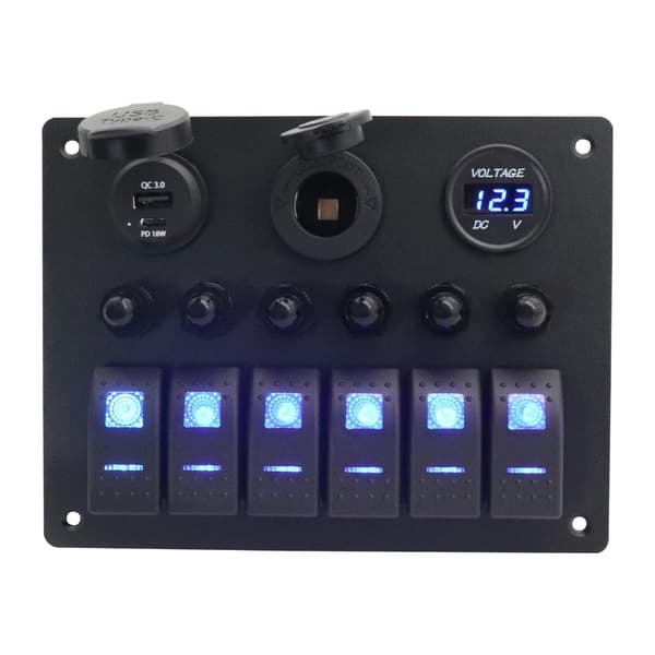 6 Knappars Strömbrytarpanel med Digital Voltmeter & USB-Laddning Enkel Installation