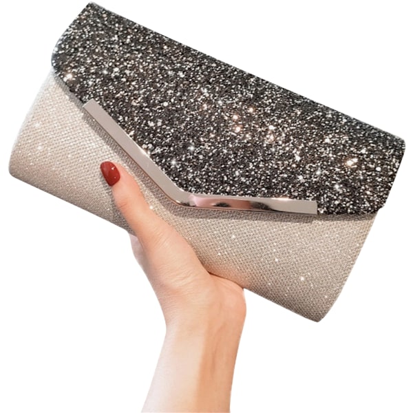 Damekveldveske Allsidig Clutch Glitter Party Bryllup Håndveske Dame Skulderveske med Kjede for Bankett