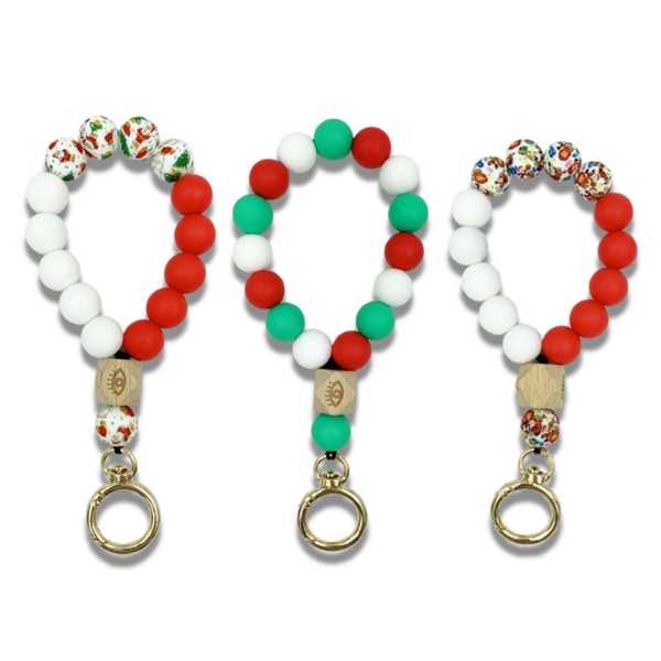 Silikonpärlor-armband Nyckelring Mode nyckelring-armband Armband för nyckelring Pendent nyckelring-armband present för kvinnor G Red and green