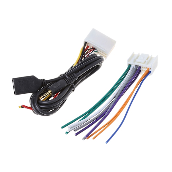 Bilradio Kabel Strömkabel Adapter Stereo Radio Ström med USB & AUX-kontakt