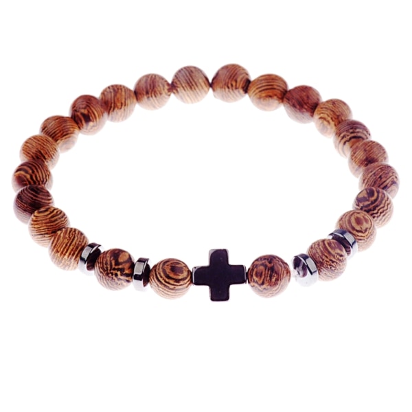 Naturligt trä Pärlor Korsarmband Meditation Bön Pärlor Armband Kvinnor Trä Yoga Smycken Perfekt present till män Kvinnor