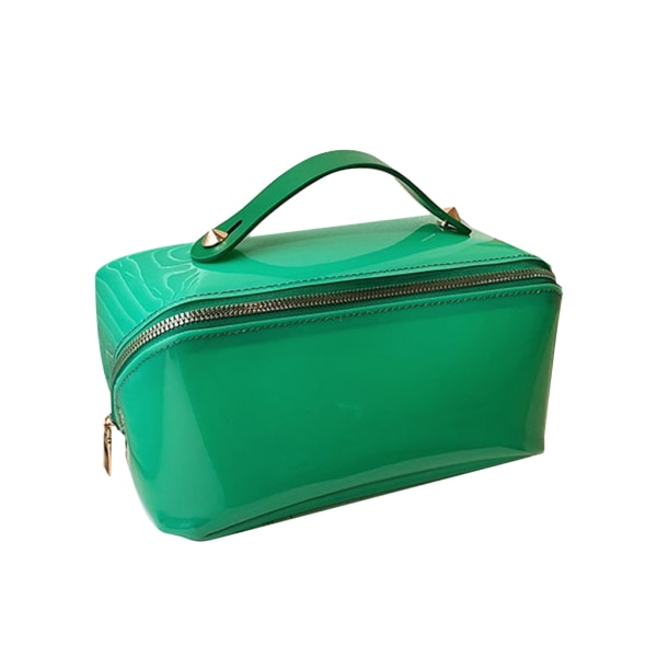 Skönhetsväska med stor kapacitet Transparent tvättväska Sminkväska för kvinnor Bärbar PU-necessär med handtag Green
