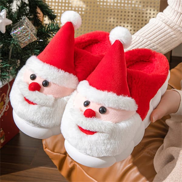 Jul Tomte Tofflor Halkfria Tjockt Vadderade Varma Vintertofflor Red B