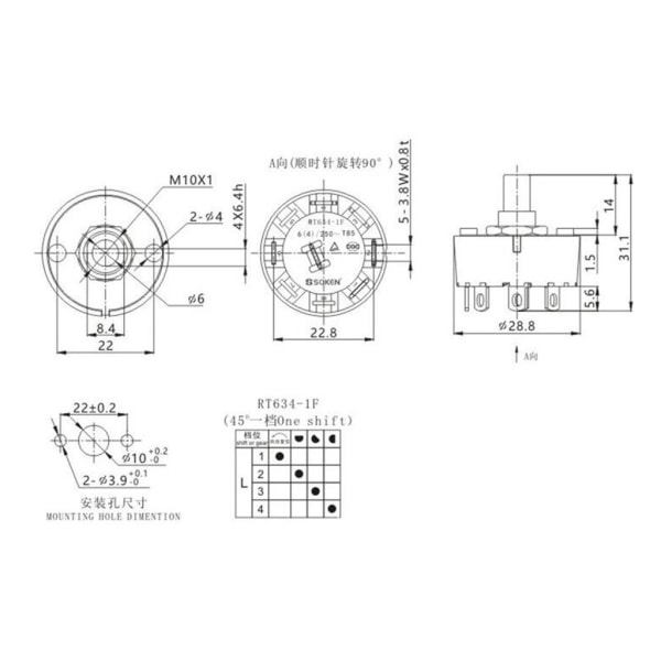 Mångsidig Rotary Switch Juicer Switch Blender Switch Ugnsomkopplare Plastmaterial Axelbandsbrytare för apparaten 3 gears