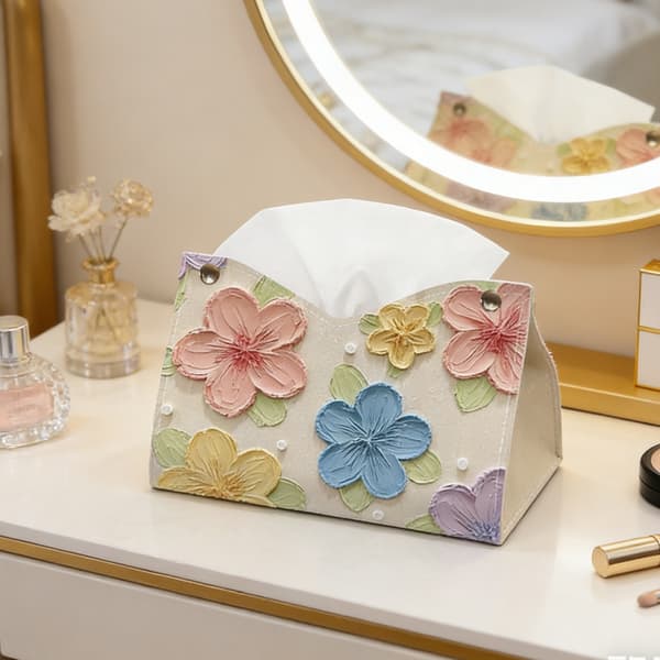 Luksuriøs blomsterdesign læder tissueholder ideel til hjem og køretøj