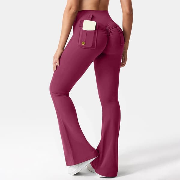 Cargo Bukser til Kvinder Høj Talje Mode Flared Elastiske til Træning Brede Ben Yogabukser med Lommer Raspberry red 2XL