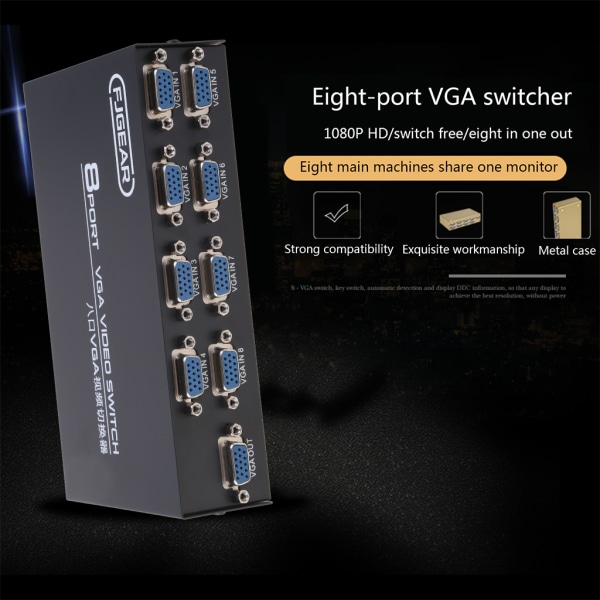 8 Port VGA Switch Video Switcher Box 1920*1440 250MHz 8 in 1 ut väljare för PC