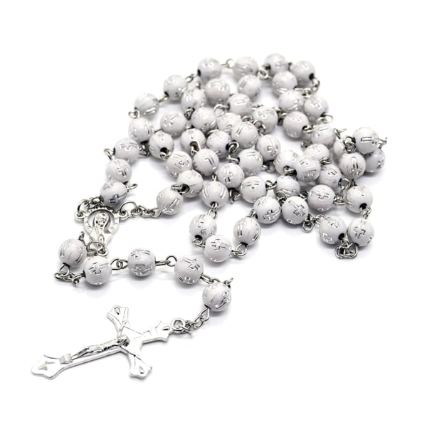 8 mm runda pärlor Rosenkrans halsband Christian Jesus för kors hänge halsband Jewe