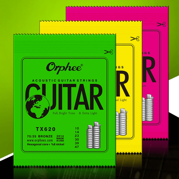 TX620 akustiska gitarrsträngar med kulände av fosforbrons för extra ljus (010-047) för Orphee-gitarr 0,25-1,20 mm