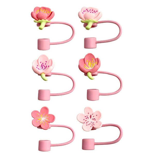 6 Stycken Flexibla Silikon Sugrörspluggar Blomma Sugrörsspetslock Sugrörstillbehör