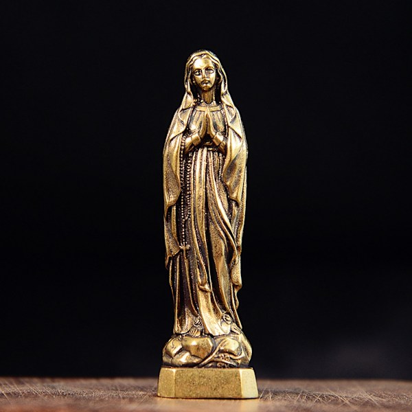 Antik messing velsignet hellig mor statue til helligt og kunstnerisk rum