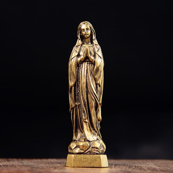 Antikk Messing Velsignet Hellige Mor Statue for Hellig og Kunstnerisk Rom