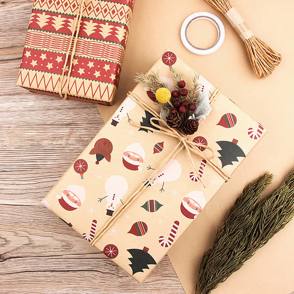 Retro julelement Presenter Omslagspapper DIY Presentförpackning Kraft Wraps null - Random style