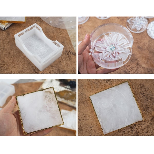 10 st molds för hartsgjutning Molds kit inklusive 4 st fyrkantiga 4 st runda underlägg