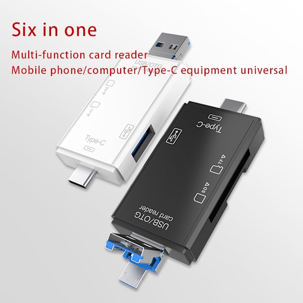 6 i 1 multifunktionell kortläsare USB3.0 för övervakningskamera Digitalkamera surfplatta för Windows Black