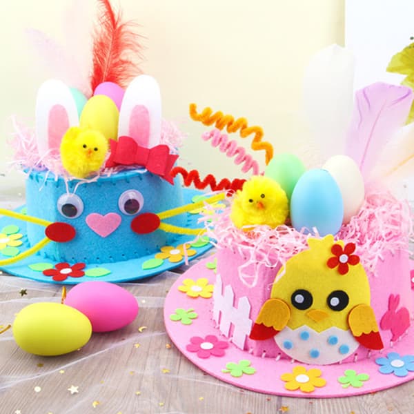 Barn DIY Easter Non Woven Stoff Hat Kit Bunny Egg Material Kit Handgjord Orange