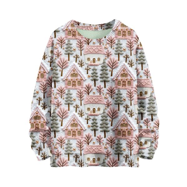 Langærmet julepullover til kvinder 3D-juleprintet pullover sweatshirt Light Pink M