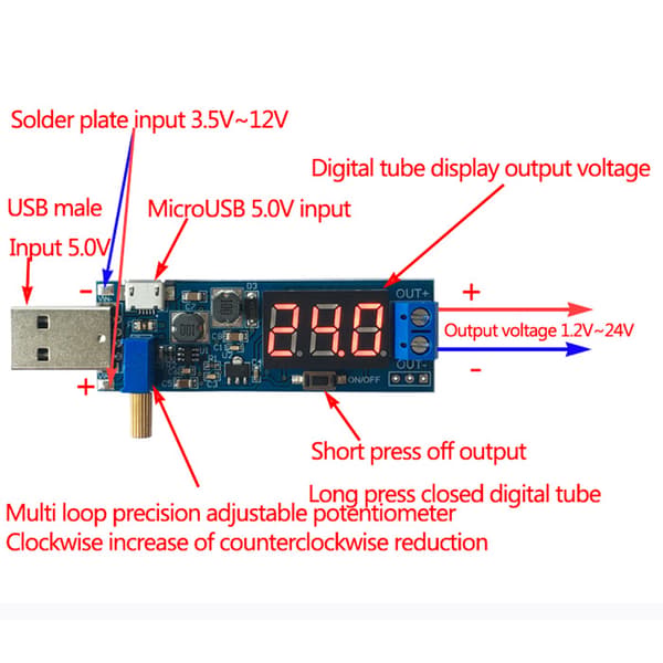 DC-DC 5V till 1,2V-24V USB Step UP/Down Power Supply Module Justerbar omvandlare