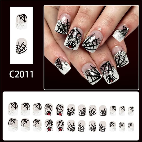 Halloween Web Mønster Press On Manicure Sæt til Temafest Stil