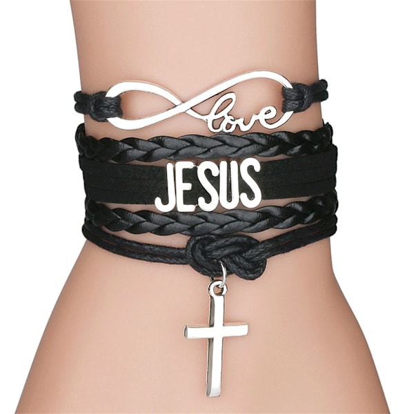 Religiösa Korsberlock Läderarmband Jesus Flätade Repkedjor Armring Mode Smycken Flätade Armband för Kvinnor