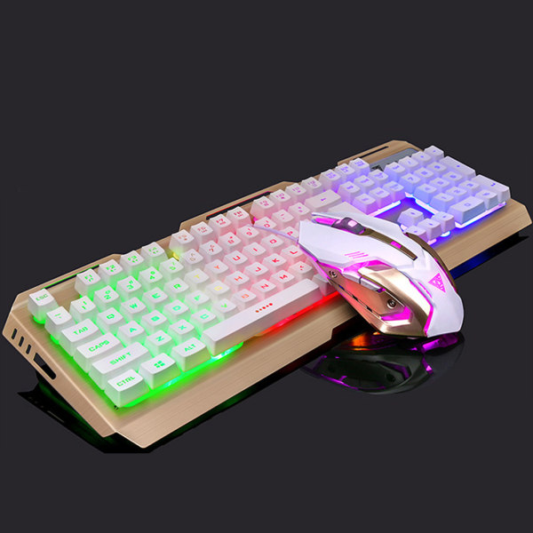 Gamingtangentbord Mus Wired V1 LED-bakgrundsbelyst multimedia USB Ergonomiskt gamertangentbord Vattentätt optisk gamermusset Rainbow