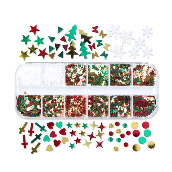 12 Grids Christmas Snowflake Nail Glitter Paljetter Magnifik julklapp för kvinnor Flickor Mamma Utsökt glänsande