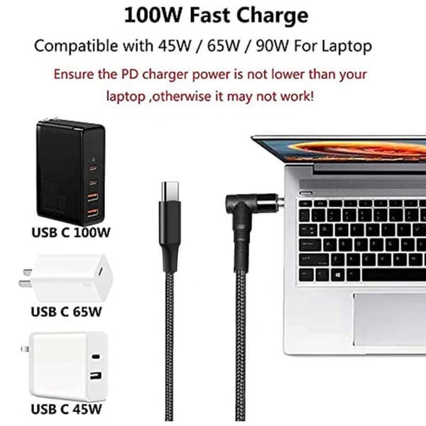 Laptop Strømforsyningskabel USB C til DC4.5x3.0mm Adapter Hurtigladekabel