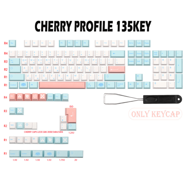 135 nycklar Keycaps Tjock PBT Femsidig Sublimation Cherry Höjd För MX Switchar för 61 64 84 87 96 Layout Dye Sub Keycap Japanese