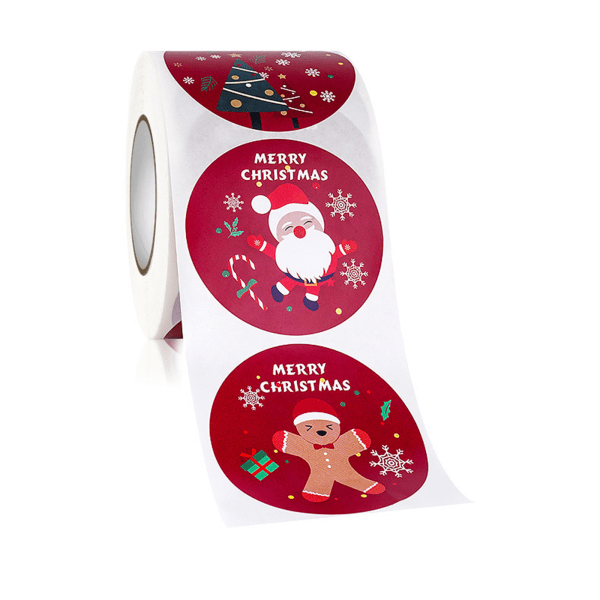 Merry Christmas Stickers Presenter Kort Tag Happy Xmas Round Självhäftande sigill Etikett Scrapbooking Present Craft Box Stick 5