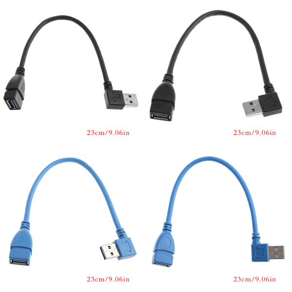 USB 3.0 A förlängningskabel vänster vinkel 90 grader hane till hona USB förlängningssladdkonverterare för dataöverföring Hållbar