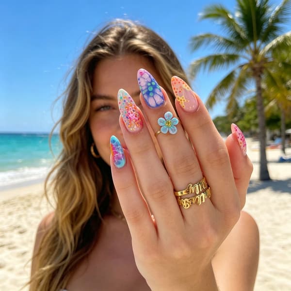 Ocean Press On Manicure Sæt, 24 Stykker Mandelform til Hurtige Looks