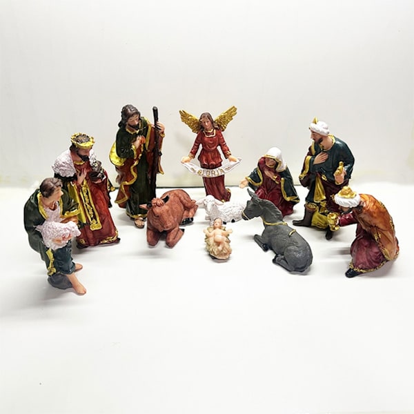 11 st Jesus Julkrubba Staty Julkrubba Set Harts Wisemen figurer för Holiday Church Heminredning