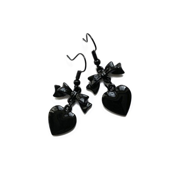 Koreansk svart bowknot Heart Statement Dingla örhängen för kvinnor Mode Temperament Stud örhängen Smycken Ornament
