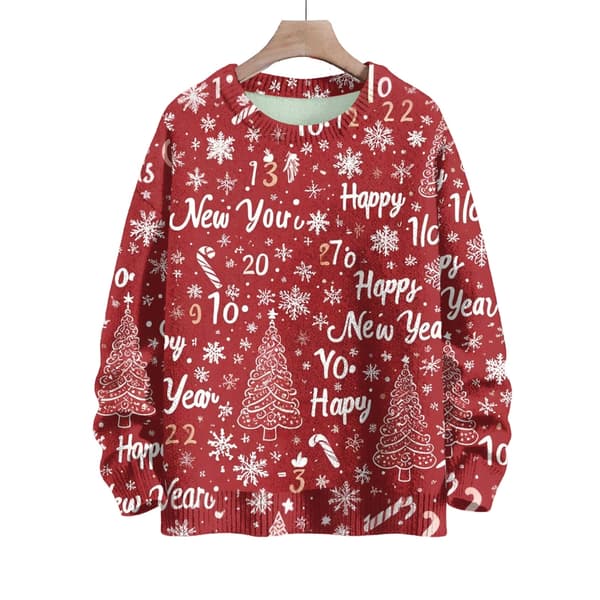 Langærmet julepullover til kvinder 3D-juleprintet pullover sweatshirt Red XL