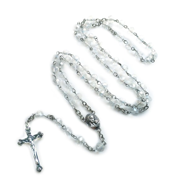 Katolskt rosenkrans Kristallpärlor Halsband med kors krucifix radband Nattvard Rosenkrans Halsband Kvinnor Religiösa smycken