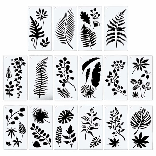 16 stk. Tropiske Blader Maleri Sjablonger Gjenbrukbare Fleksible Tegnemaler Hule for DIY Elsker Gutt Jente Student