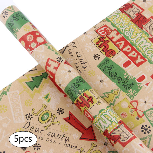 5 ark Inslagning Kraftpapper Jul Inslagningspapper Xmas Present DIY Packing Wraps för Xmas Party Christmas Festival null - 2