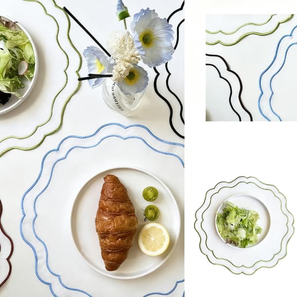 Rund bordmåtte med blomsterbroderi i polyesterstof til bryllupsreceptioner brown