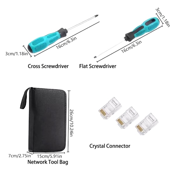 Nettverk Ethernet LAN RJ45 Cat5e Cat6 Kabeltester Krimpverktøy Sett