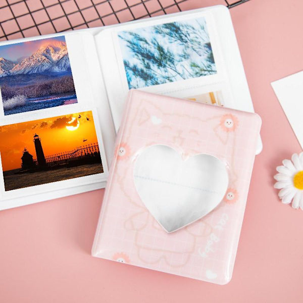 Cartoon Bear Photo Album 3'' 64Pocket Love Heart Hollow Kpop Card Pärm Fotokort ID-hållare Fickor Namnkort Presentbok Blue