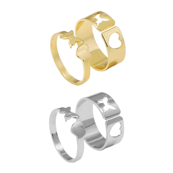 2 delar Butterlfly Heart öppna ringar för kvinnor Flickälskare smycken Lägg till höjdpunkter till outfiten symboliserar kärlek till älskare Gold-color