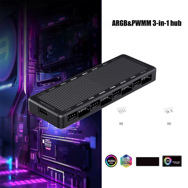 Blæser- og lysstyringshub med 5V 3Pin ARGB 4Pin PWM til PC-modding