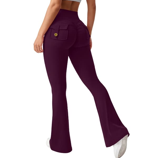 Dam Cargo Byxor Hög Midja Mode Utsvängda Elastiska för Träning Vida Ben Yogabyxor med Fickor Raspberry red 2XL