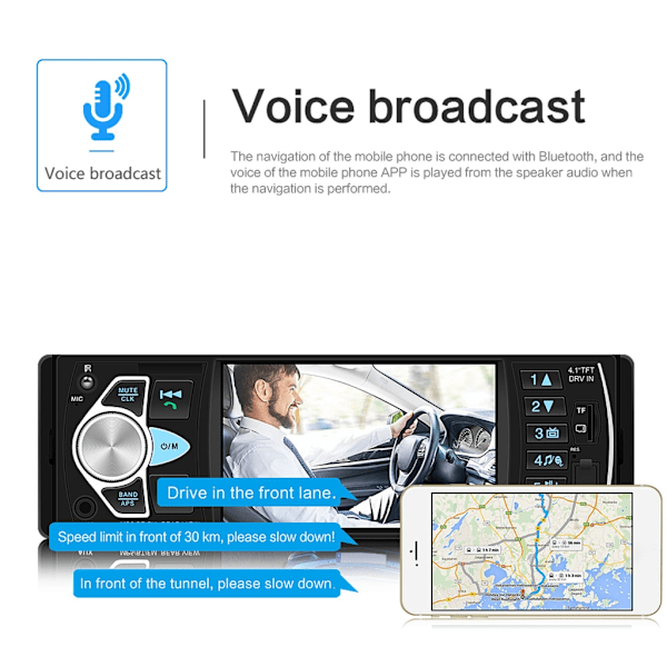 4.1 tuuman auton multimedia 1Din handsfree-puhelutuki USB TF-kortti U-levy AUX