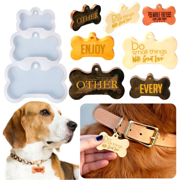 DIY 3-länkade Dog Bone Tags Nyckelring Silikon form DIY Nyckelring Hänge Smycken Crafting Mould för alla hjärtans present