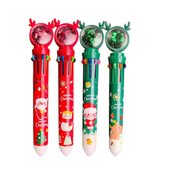Jul Flerfärgad Kulspetspenna 0.5mm Infällbar Skrivmaterial för Kontor Skola Student Present Julstrumpa Fyllning 4-pack