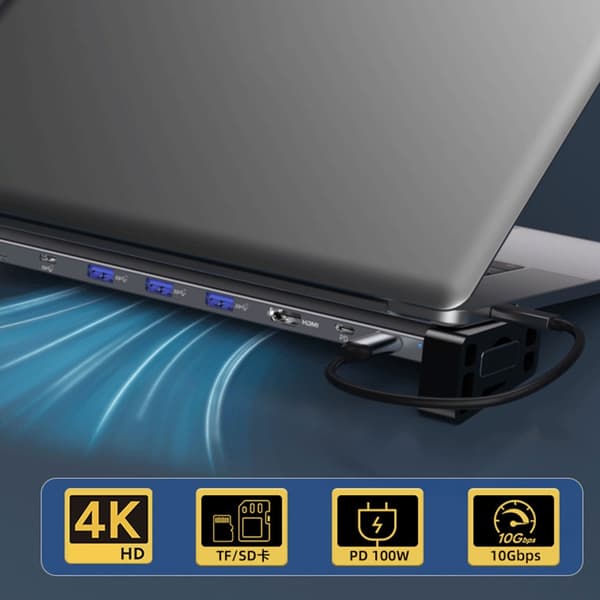 USB C Hub 9 Porttelinen telakointiasema 10 Gbps tehokas 4K60 Hz:n videonsiirrolla