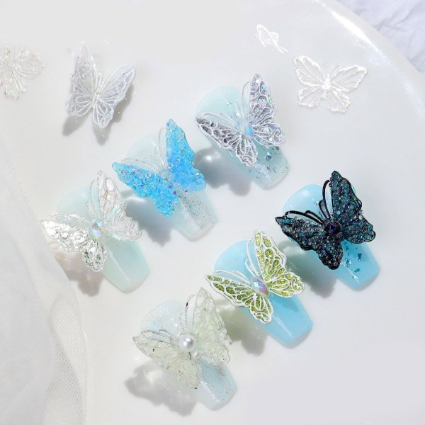 3D Butterfly Prägling Nail Art Form Silikonkombination Dekorativ Form Nail Art Framställningsverktyg Silikon Carving Mould