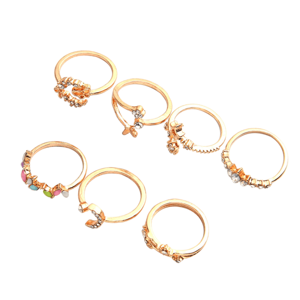 Gull Stablebare Ringer Sett for Kvinner Bohemsk Vintage Ledd Finger Ring Justerbar Koreansk Stil for Studenter Tenåringsjente 7 stk