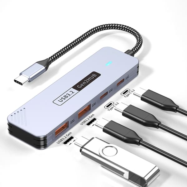 USB C Aluminium 10Gbps Dataöverföring 2x Typ C+2x USB Multifunktionell Adapter